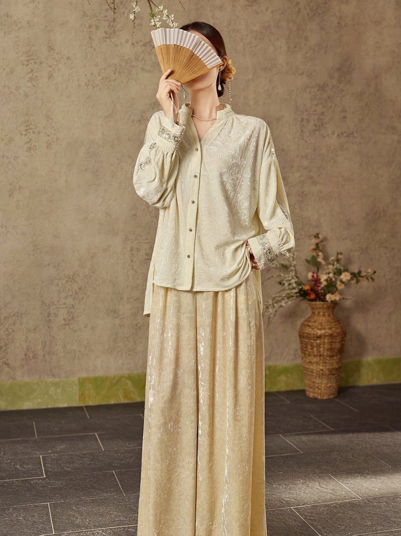 Yailla New Chinese Style High-End Beaded Velvet Shirt Autumn New Arrival Versatile Cardigan Fashionable Top Elegant and Noble Chinese Style for Women Niche Design Tang Coat Suit - Image 5